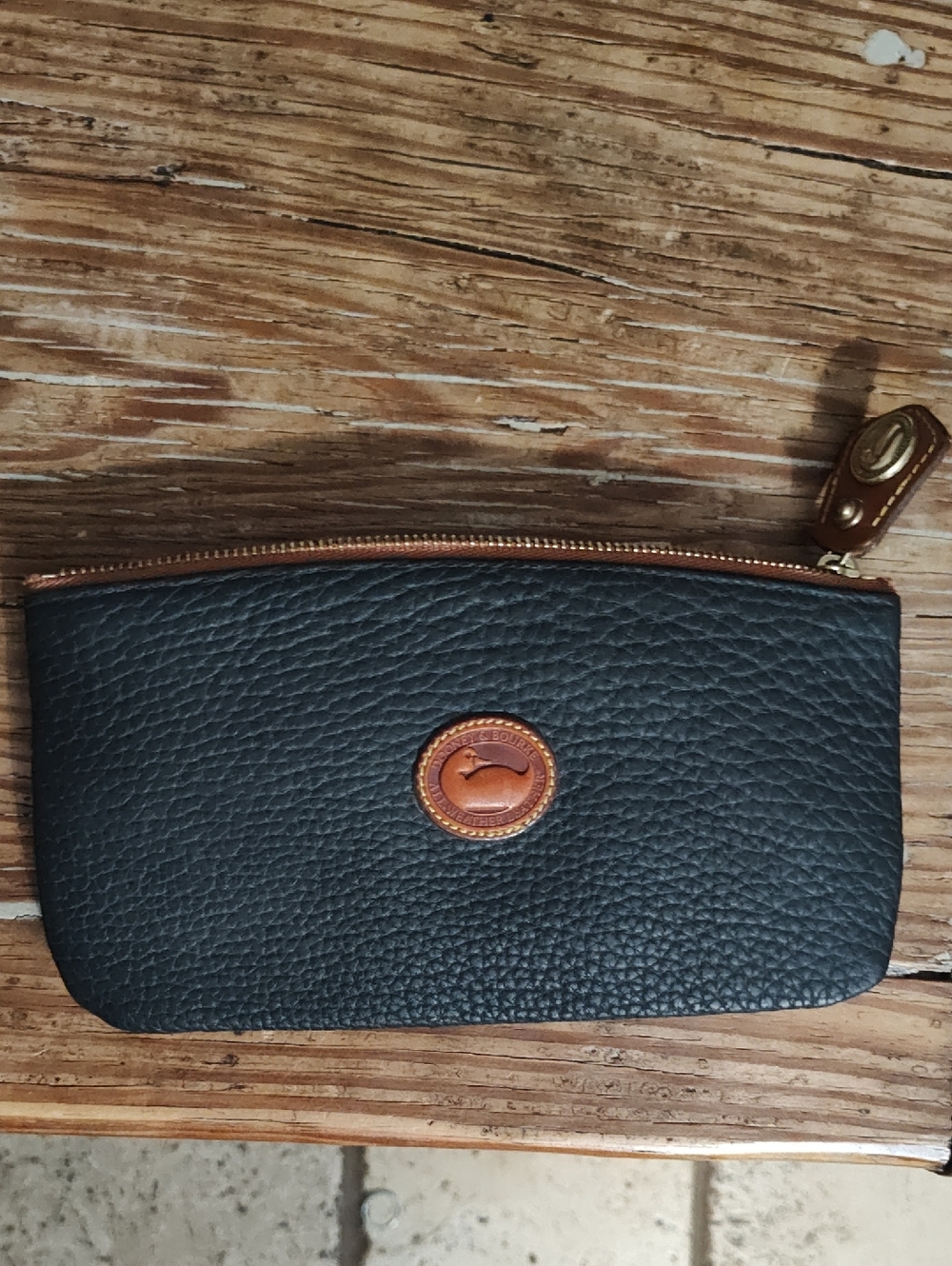 Dooney & Bourke Black Pebbled Leather  with Brown Trim